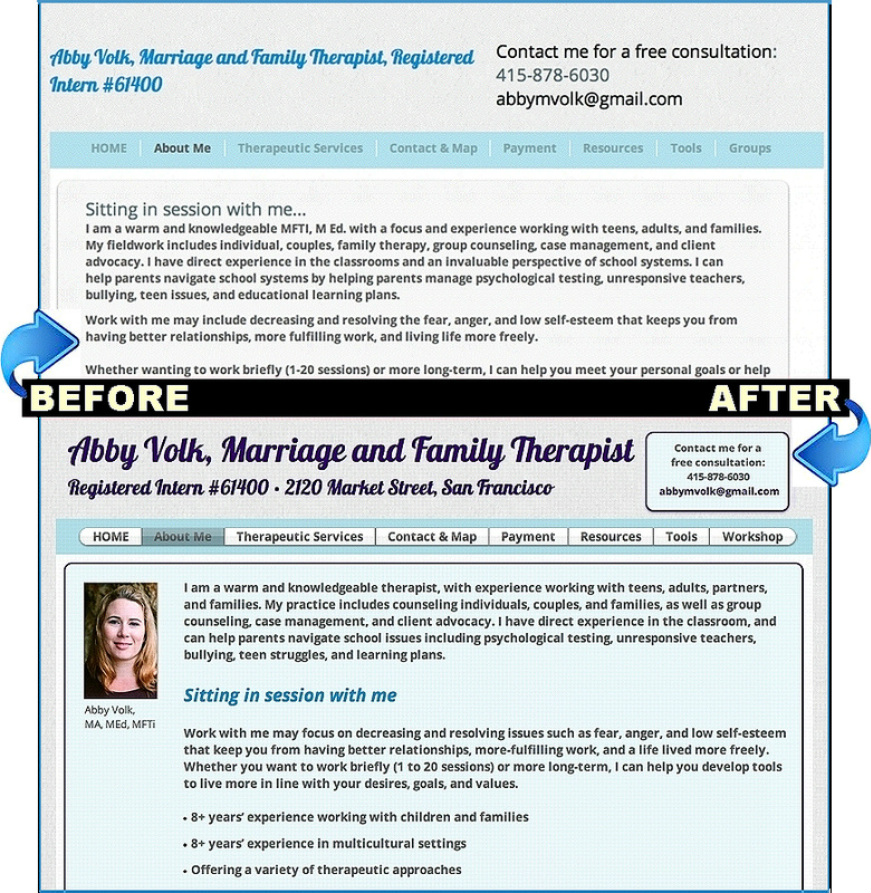 Before and After images of page we redesigned and copyedited